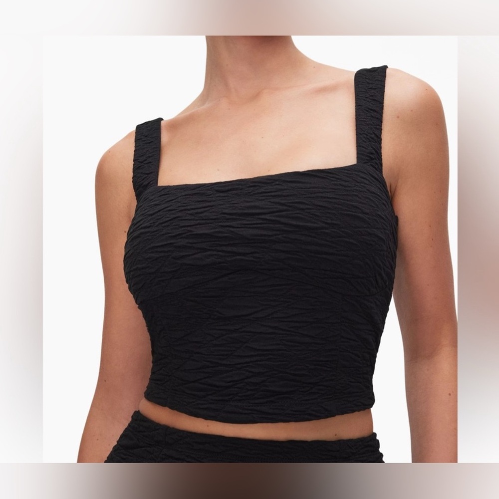 Good‎ American Black Textured Women's Crop Top